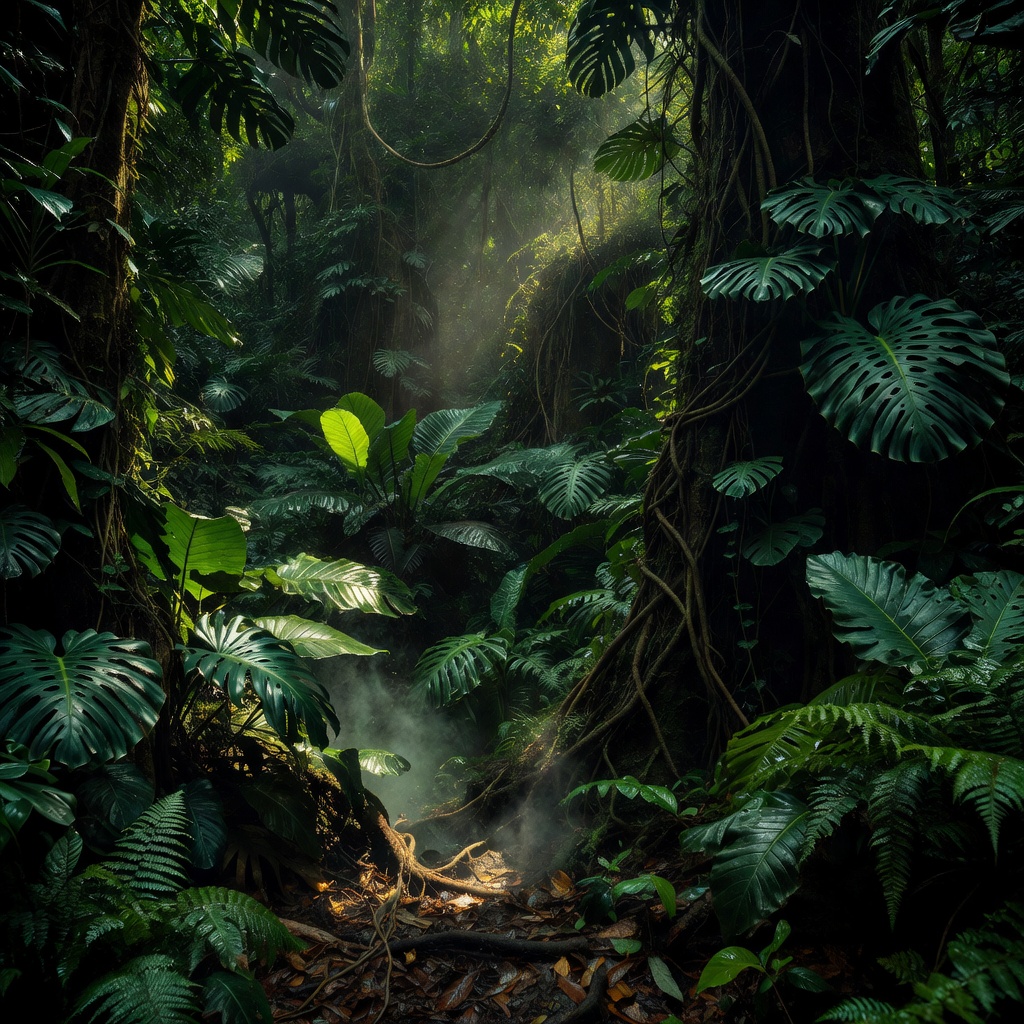 Dark lush jungle foliage representing the Jungle Rumble theme